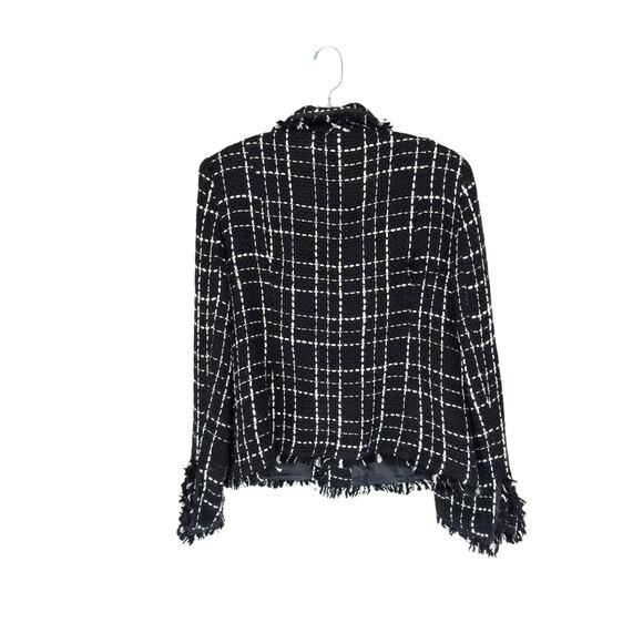 Vintage Blazer Women's Black White Tweed Twee Fringe Dressy Office Work Size 12 - Picture 9 of 13